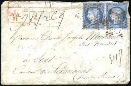 Stamp of France Etoile rouge, refrappée en noir, sur paire de 20c 