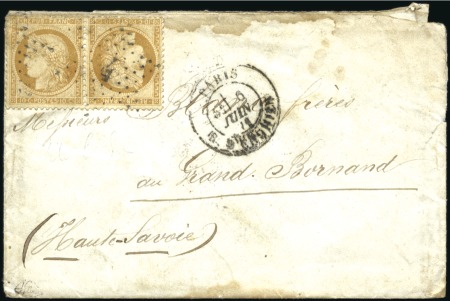 Stamp of France Rare TETE-BECHE du 10c Siège sur lettre de Paris 0