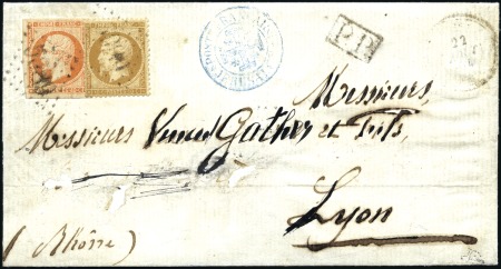 Stamp of France 1864 Rare combinaison 40c Empire NON DENTELE +10c 