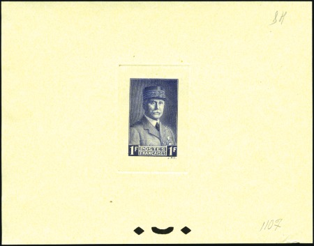 Stamp of France 1940 Maréchal Pétain, 1F, trois épreuves sur papie