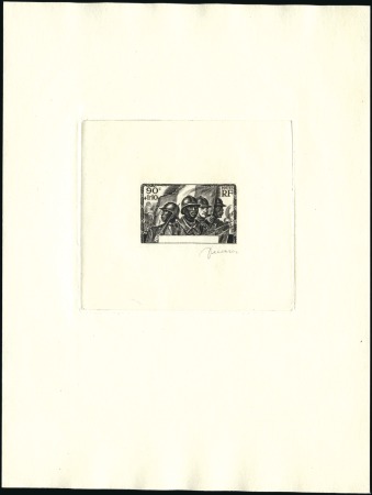 Stamp of Colonies françaises Projet non adopté: 3 épreuves en noir signées Deca