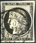 Stamp of France 1849 20c noir, trois timbres obl. T15 : Saulx de V
