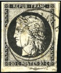 Stamp of France 1849 20c noir, 4 timbres obl. T15 seul : du 2 janv