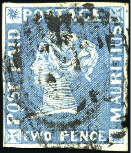 Stamp of Mauritius 1848-59 Early Impression "POST PAID" 2d blue, pos.