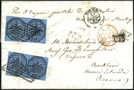 Stamp of Italian States » Papal States 1852 7b blue, in two horizontal pairs (crease thro