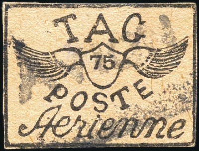 Stamp of Colonies françaises » Guyane française 1921 Poste Aerienne 75c noir sur paille, oblitéré,
