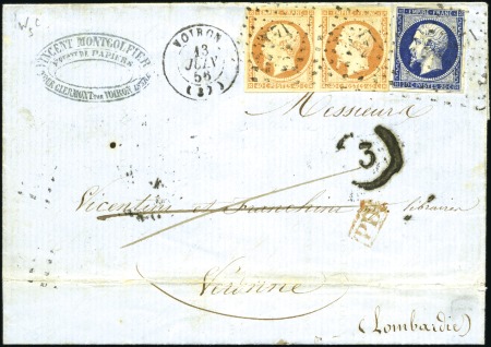 Stamp of France 20c Empire ND +40c en paire obl. PC sur lettre de 