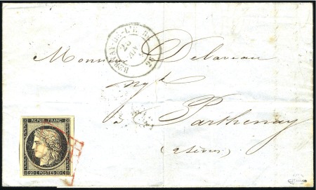 Stamp of France Rare grille ROUGE sur 20c noir avec voisins sur le