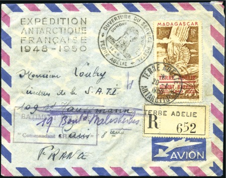 Stamp of Colonies françaises » TAAF 1950 PA n°1 obl. Terre Adélie 20.01.1950 sur lettr