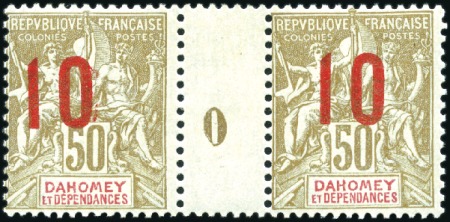 Stamp of Colonies françaises » Dahomey 1912 10 sur 50c en paire millésime 0, neuf, TB, ra
