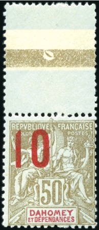 Stamp of Colonies françaises » Dahomey 1912 10 sur 50c avec surcharge très déplacé, TB, r