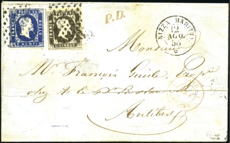 Stamp of Auction catalogues 1853 5c noir +20c bleu 1ère ém. obl. grille sur le