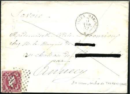 Stamp of Auction catalogues 1852 40c rose 1ère ém., quatre belles marges, obl.