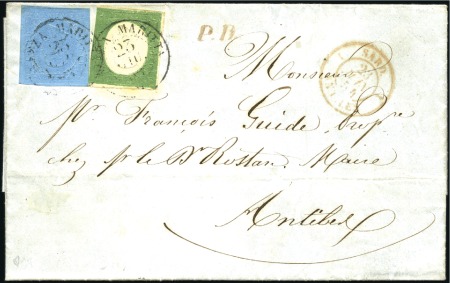 Stamp of Auction catalogues 1854 5c vert 3è émission en combinaison avec 20c b