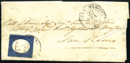 Stamp of Auction catalogues 1855 20c bleu 3è em. coin de feuille obl. càd Nizz