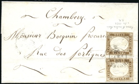 Stamp of Auction catalogues THONES 10c brun en paire, belles marges, obl. càd 