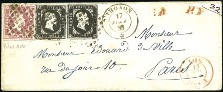 Stamp of Auction catalogues THONON 5c noir en paire +40c rose de la 1ère ém., 