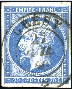 Stamp of Auction catalogues GRESY càd sarde 27 juil 1860 sur 20c Empire bien m