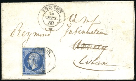 Stamp of Auction catalogues THONON càd sarde 14 sept 1860 sur 20c Empire sur l