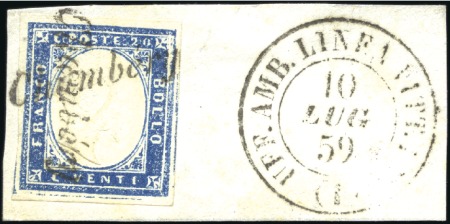 Stamp of Auction catalogues CHAMBERY Cursive frappée deux fois sur 20c bleu av