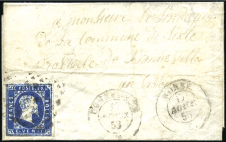 Stamp of Auction catalogues BONNE 20c bleu obl. grille sur lettre de Fillinge 