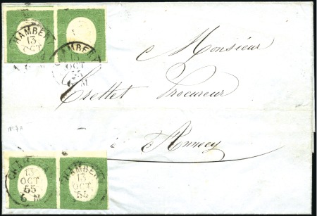 Stamp of Auction catalogues CHAMBERY 5c vert 3è ém., deux paires obl. Chambéry