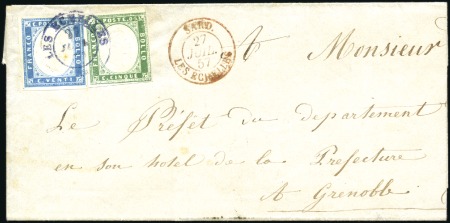 Stamp of Auction catalogues LES ECHELLES Rare càd en bleu sur 20c bleu +5c ver