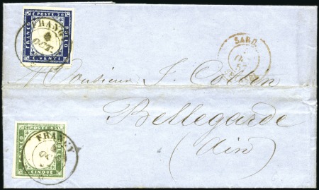 Stamp of Auction catalogues FRANGY 20c bleu +5c vert, très bien margés, obl. c