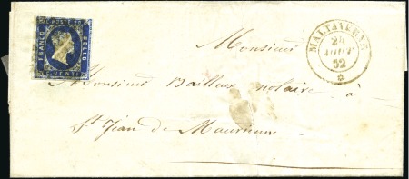 Stamp of Auction catalogues MALTAVERNE 20c bleu 1ère ém., touché en haut, obl.
