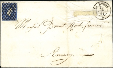 Stamp of Auction catalogues LA ROCHE 20c bleu 1ère ém. obl. grille sarde sur l