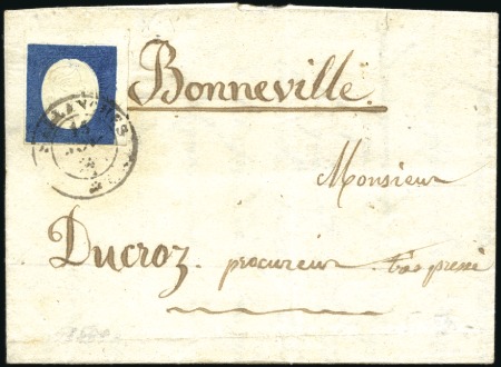 Stamp of Auction catalogues SALLANCHES 20c bleu 3è ém. coin de feuille obl. cà
