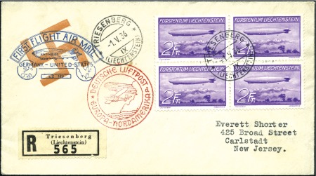Stamp of Liechtenstein 1936 Zeppelin group of 5 covers, first pair with 1