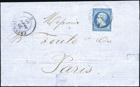 Stamp of Auction catalogues FAVERGES: 1860 Lettre pour Paris avec Empire 20c (