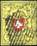 Stamp of Switzerland / Schweiz » Rayonmarken » Rayon II, gelb, ohne Kreuzeinfassung (STEIN B) Drei Stein B Marken, Typen 4, 6, und 24