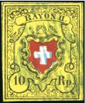 Stamp of Switzerland / Schweiz » Rayonmarken » Rayon II, gelb, ohne Kreuzeinfassung (STEIN B) Drei Stein B Marken, Typen 4, 6, und 24