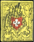 Stamp of Switzerland / Schweiz » Rayonmarken » Rayon II, gelb, ohne Kreuzeinfassung (STEIN B) Drei Stein B Marken, Typen 4, 6, und 24