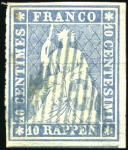 Stamp of Switzerland / Schweiz » Sitzende Helvetia Ungezähnt » Münchner Druck, 2. Auflage Zusammenstellung verschiedener Nuancen