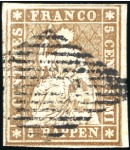 Stamp of Switzerland / Schweiz » Sitzende Helvetia Ungezähnt » 1856-57 Berner Druck (II) Zusammenstellung verschiedener Nuancen des Berner Druck