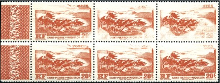 Stamp of Colonies françaises » St. Pierre et Miquelon 1947 20F rouge-orange en bloc de six bdf avec impr