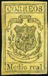 Stamp of Dominican Republic 1870-73 Medio Real black on yellow, ordinary paper