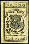 Stamp of Dominican Republic 1870-73 Medio Real black on yellow, ordinary paper