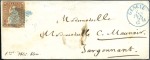 Stamp of Switzerland / Schweiz » Sitzende Helvetia Ungezähnt » Münchner Druck, 2. Auflage 5Rp braun mit blauer Raute entwertet