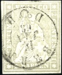 Stamp of Switzerland / Schweiz » Sitzende Helvetia Ungezähnt » 1857-62 Berner Druck, Dickes Papier 2Rp grau mit Rundstempel BERN 14 JAN 63 entwertet,