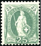 Stamp of Switzerland / Schweiz » Stehende Helvetia 1882-93 25C bläulichgrün, gezähnt 11 3/4