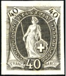 Stamp of Switzerland / Schweiz » Stehende Helvetia Druckproben, schwarzer Druck auf Karton