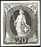 Stamp of Switzerland / Schweiz » Stehende Helvetia Druckproben, schwarzer Druck auf Karton