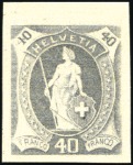 Stamp of Switzerland / Schweiz » Stehende Helvetia Druckprobe in Originalfarbe auf Kartonpapier