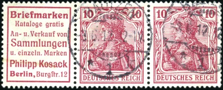 Stamp of Germany » German Empire 1905-13 Germania 10pfg carmine used pair se-tenant