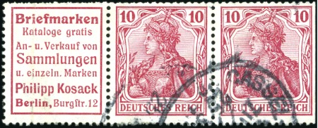 Stamp of Germany » German Empire 1905-13 Germania 10pfg carmine used pair se-tenant