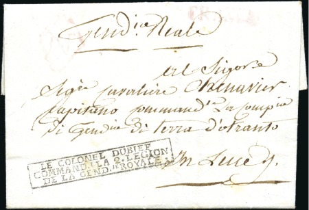 Stamp of Italian States » Naples 1815 Rare boxed freefrank "LE COLONEL DUBIEF COMMA